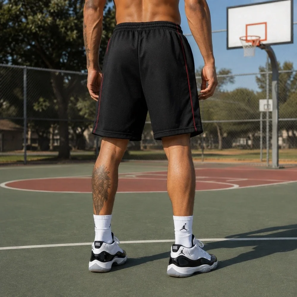 Nike Air Jordan Shorts Mens Basketball Large Black Red Piping Mesh Athletic Y2K